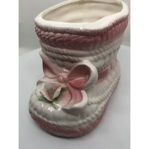 VINTAGE‎ Retro 60'S CERAMIC ART POTTERY  PINK BABY SHOE PLANTER JAPAN Birth Gift